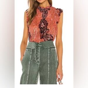 Ulla Johnson "Sanya" Blouse - Silp and Lurex - Coral Shibori Print.Size 8.